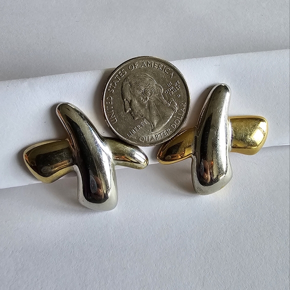 Vintage X earrings clip on gold and silver tone alphabet monogram letter - Picture 4 of 11